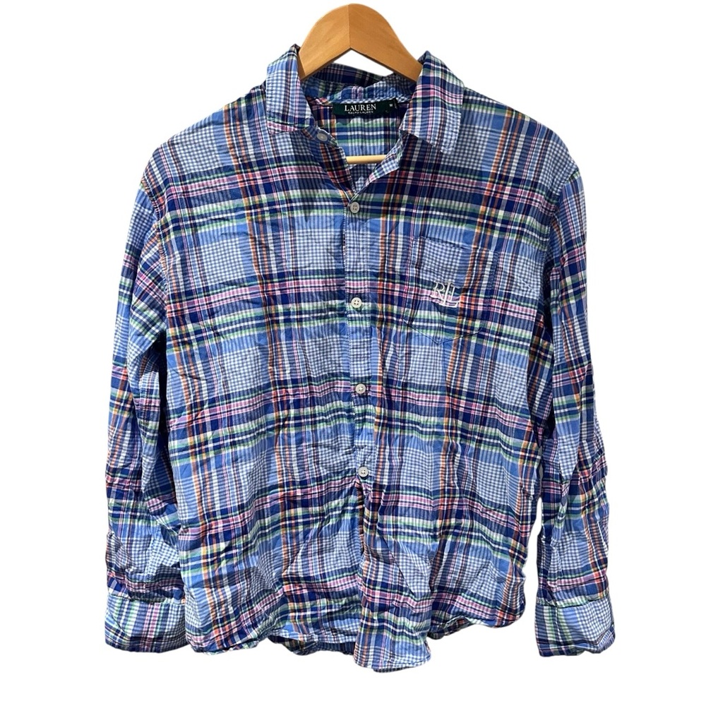 Lauren Ralph Lauren Plaid Long Sleeve Button Down Shirt Embroidered Size Medium